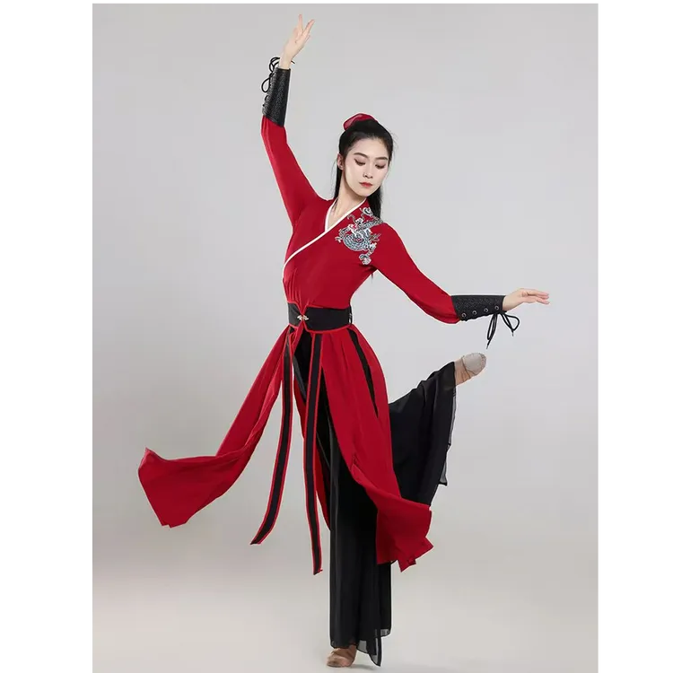 演出服雪龙吟古典舞女扇子舞艺显瘦装侠客演出服套古典舞蹈服装