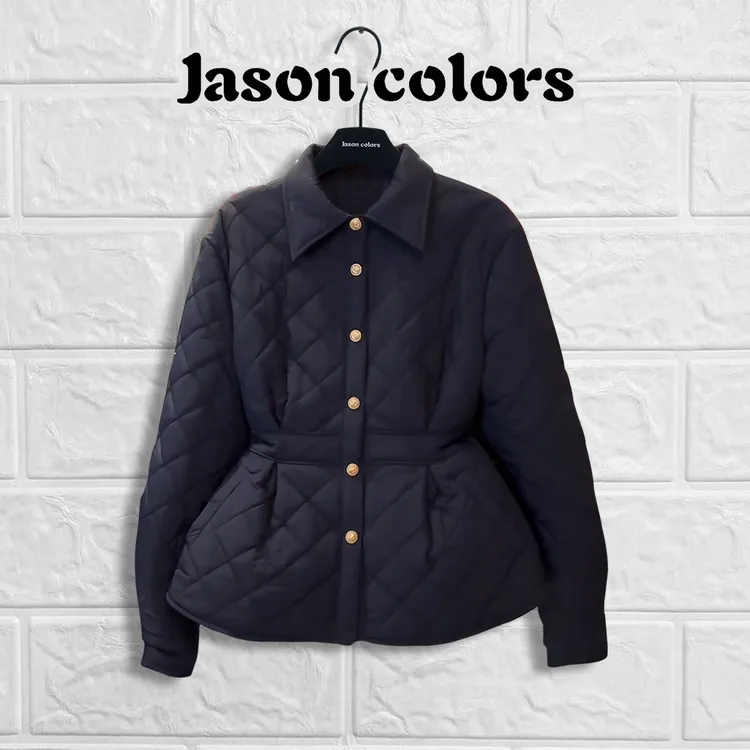 【Jason colors】2024秋冬季新款韩版洋气菱形格棉服女欧货收腰棉袄