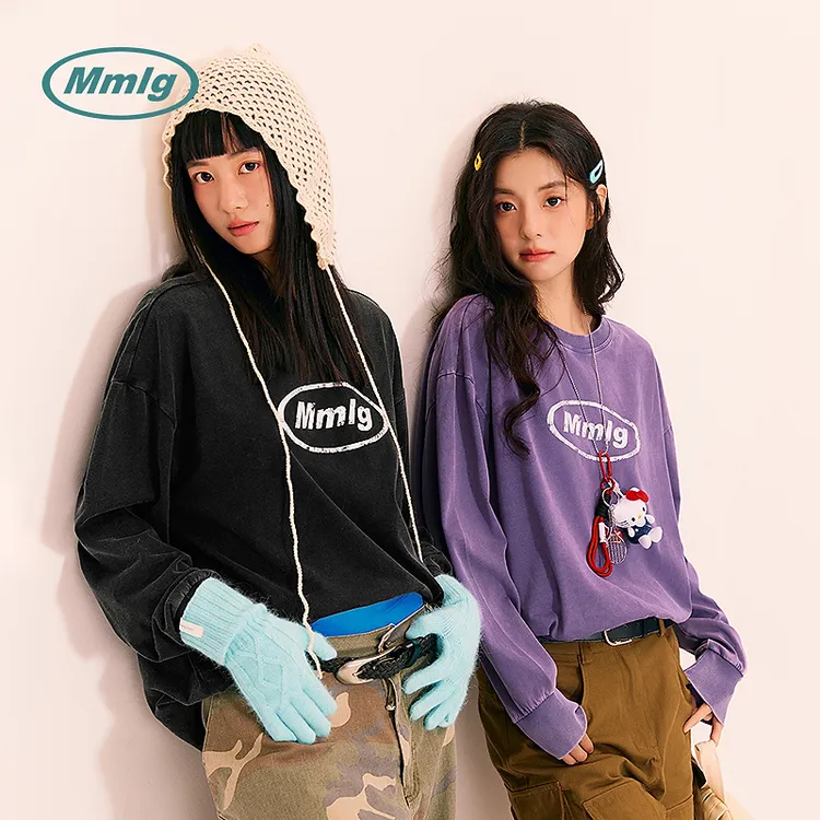 Mmlg2025年秋重磅纯棉水洗t恤撞色印花logo舒适百搭男女款EQT013