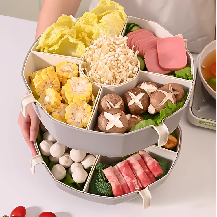 火锅蔬菜拼盘家用分格塑料叠层水果洗菜篮沥水篮沥水火锅食材拼盆