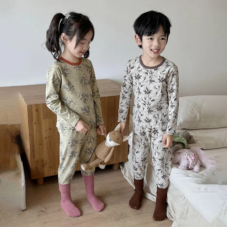 【实体品质】儿童莱卡新款家居服套装宝宝无骨内衣男童女童春秋款