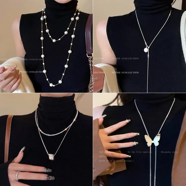 满天星叠戴珍珠项链女2025新款毛衣链长款轻奢高级感秋冬脖子配饰
