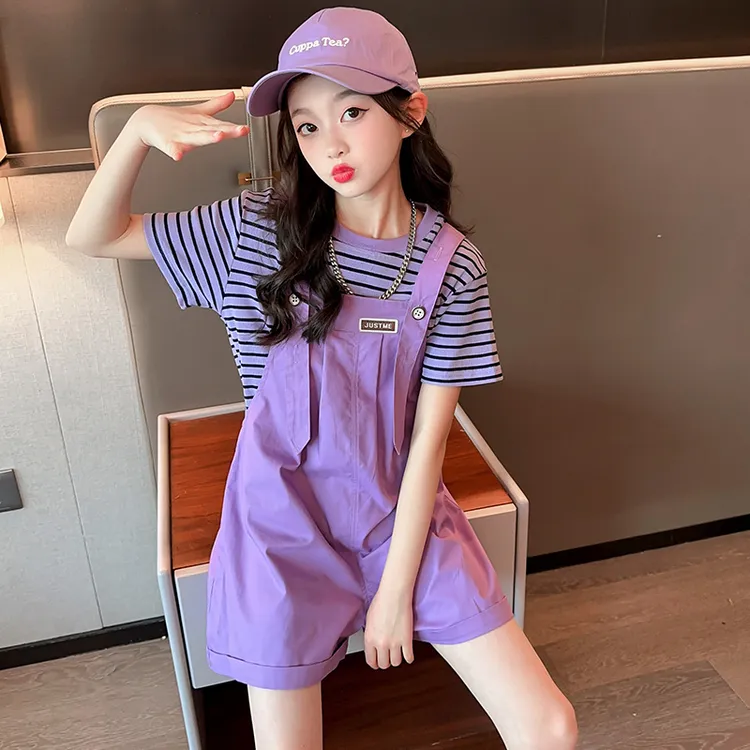 女童背带裤套装夏款时髦洋气夏装2025新款潮夏季短裤潮酷儿童穿搭