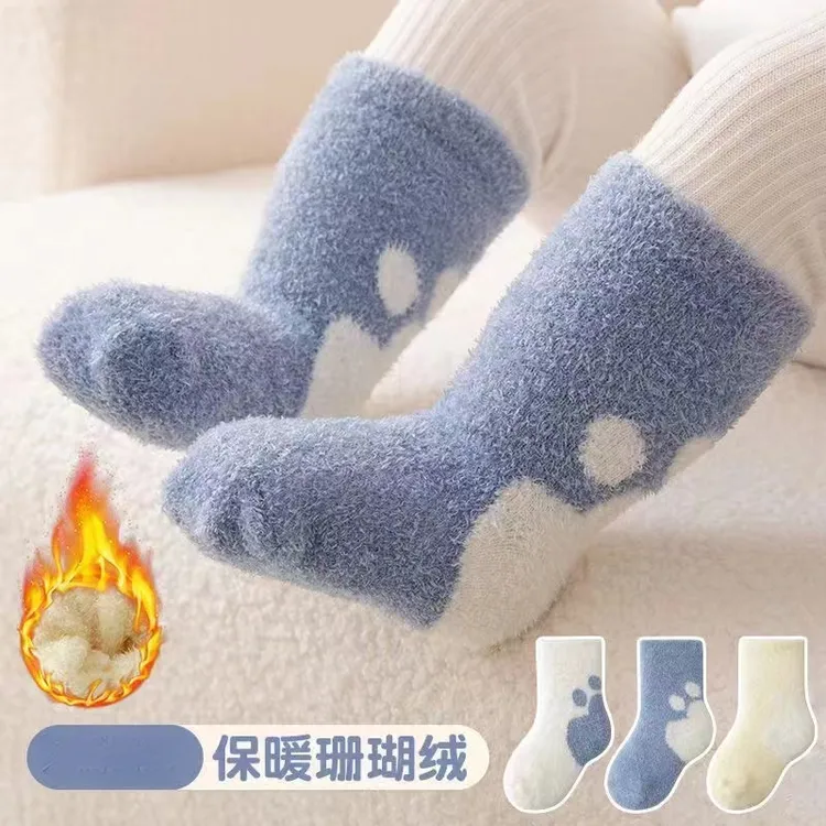 2025新款儿童袜子秋冬棉袜儿童加绒加厚秋冬季防滑新生儿保暖中yj