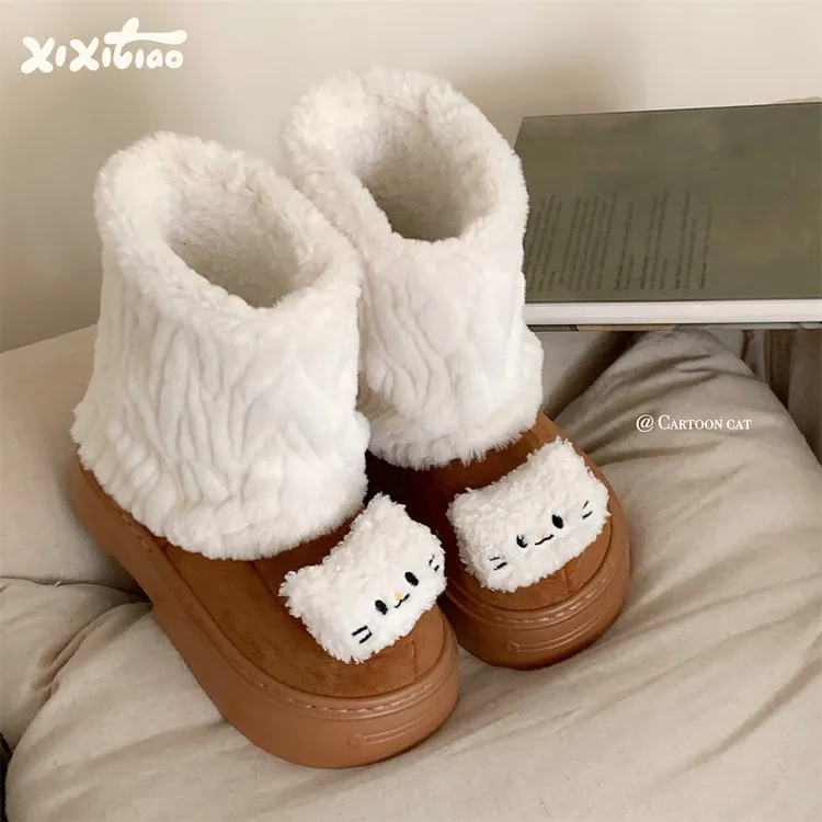 细细条 可爱小猫咪雪地靴女时尚保暖毛毛棉靴冬季外穿东北棉鞋ins
