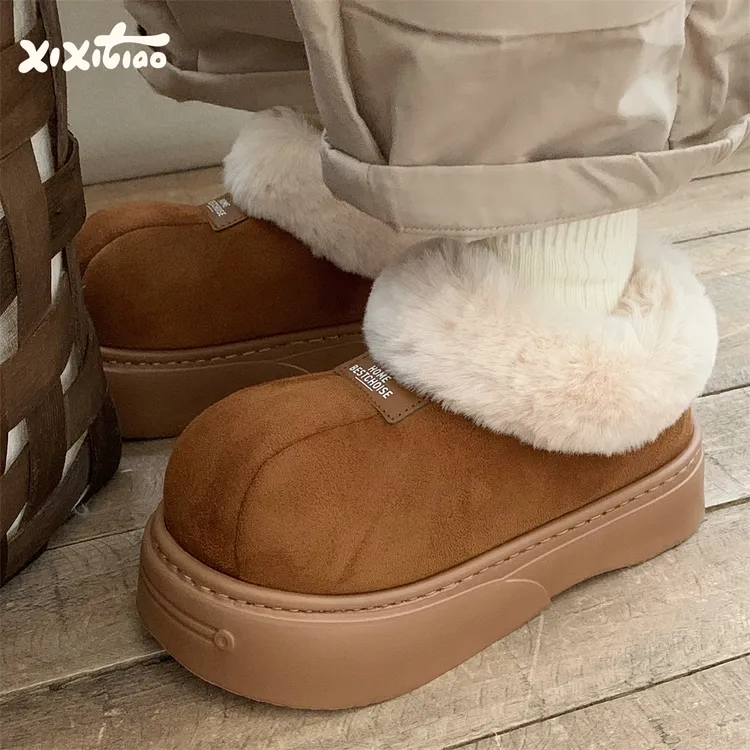 细细条 厚底雪地靴女冬季外穿加绒加厚保暖舒适休闲短靴东北棉鞋