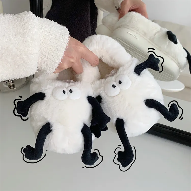 细细条 冬季创意煤球学生室内毛绒鞋男女居家用防滑保暖棉鞋日系