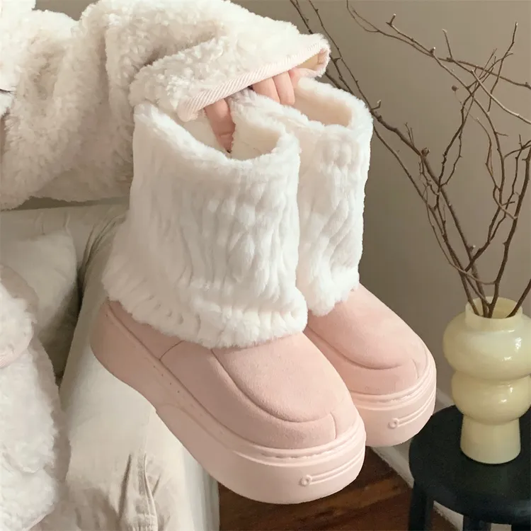细细条 户外穿网红休闲百搭加绒加厚短靴保暖东北棉鞋毛绒雪地靴