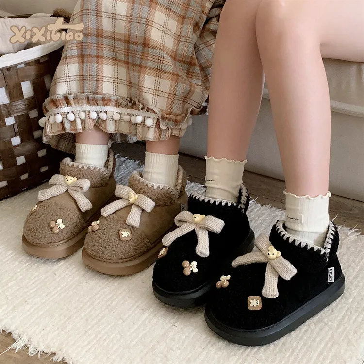 细细条 少女心小熊厚底雪地靴保暖舒适冬季软妹外穿短靴棉鞋女士