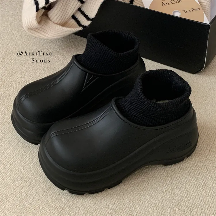 细细条 防水包跟棉鞋女冬季网红时尚增高厚底防滑外穿百搭居家