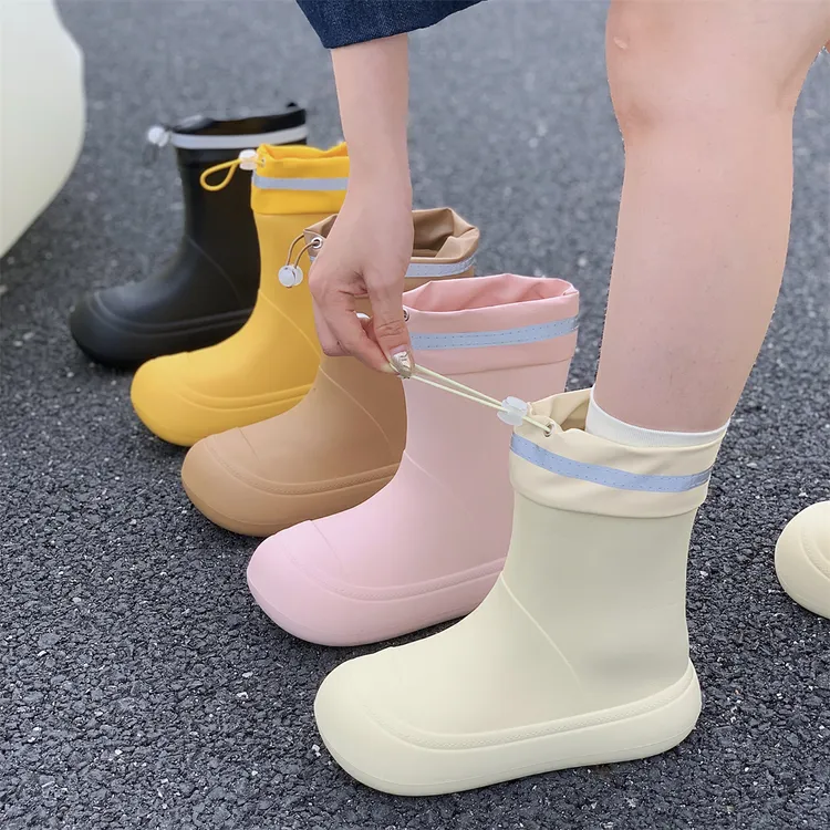 细细条 韩版时尚撞色抽绳雨靴四季通用下雨天外穿防滑亲子雨鞋