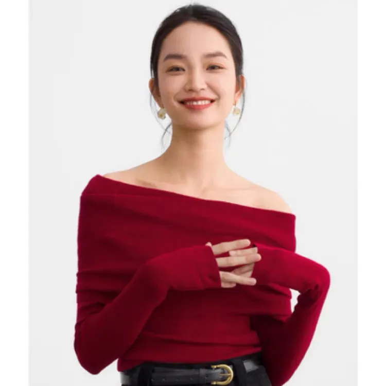 【一字肩羊毛上衣】法式慵懒超细美丽诺羊毛上衣