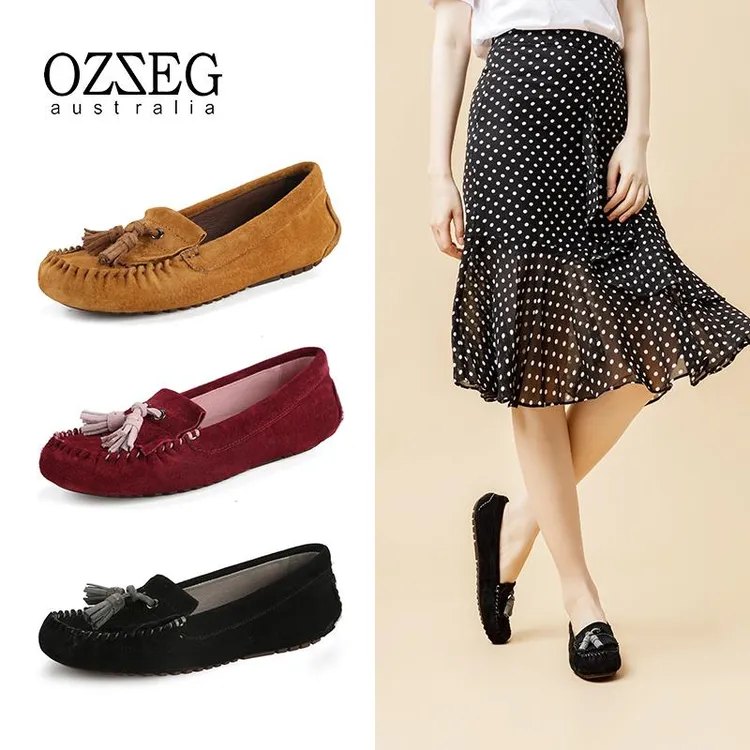 【撞色流苏结】OZZEG澳泽格豆豆鞋女真皮秋季透气吊坠单鞋Z1005475