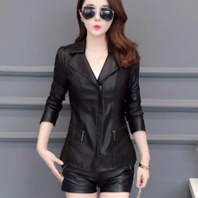 2025春秋冬新款海宁皮衣女短款修身大码中年妈妈装加棉皮夹克外套