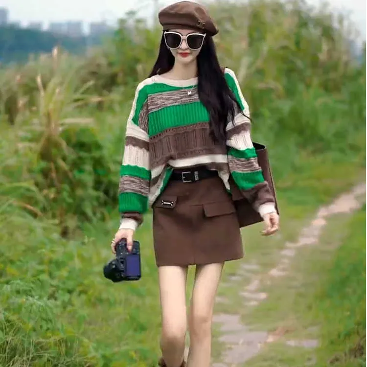 彩色毛衣女春秋外穿多巴胺穿搭秋款女装2025年新款条纹针织衫上衣