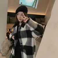 ASM ANNA◆冬日温哥华~定制款！洋气撞色棋盘格长短款大衣A7507