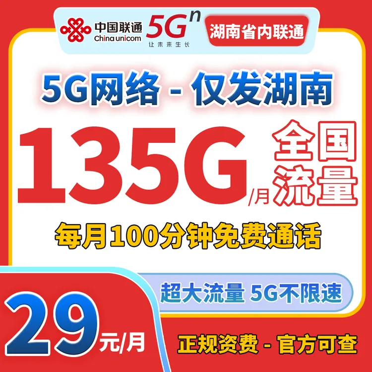 【湖南省内联通】【只发湖南自动续约】手机卡通话5g高速上网不限速
