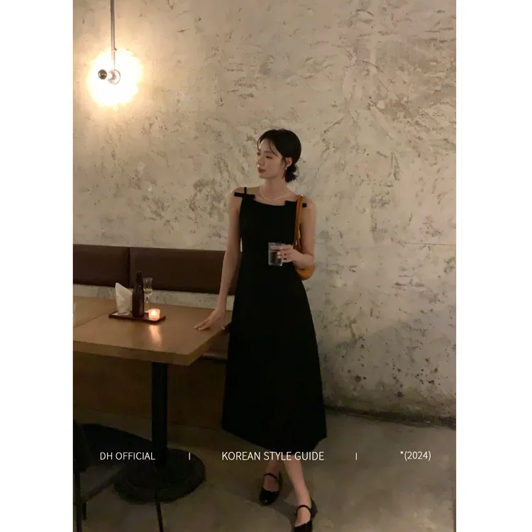 DH OFFICIAL 大花【大小姐Miss】优雅蝴蝶吊带裙子黑色连衣裙