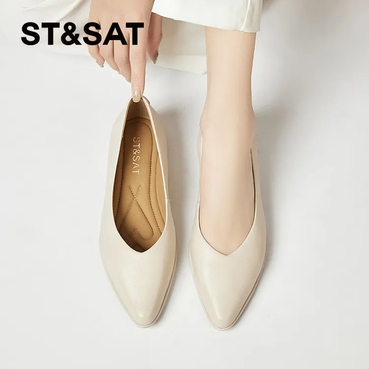 星期六羊皮法式单鞋女2025新款粗跟时尚百搭温柔气质晚风女鞋瓢鞋
