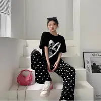【清清】夏胖妹妹mm显瘦印花休闲裤流行显瘦阔腿裤时髦百搭直筒裤