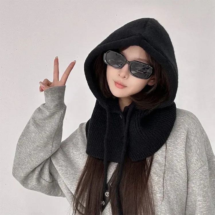 巴拉克拉法帽冬季保暖护耳毛线帽围巾一体披肩针织帽