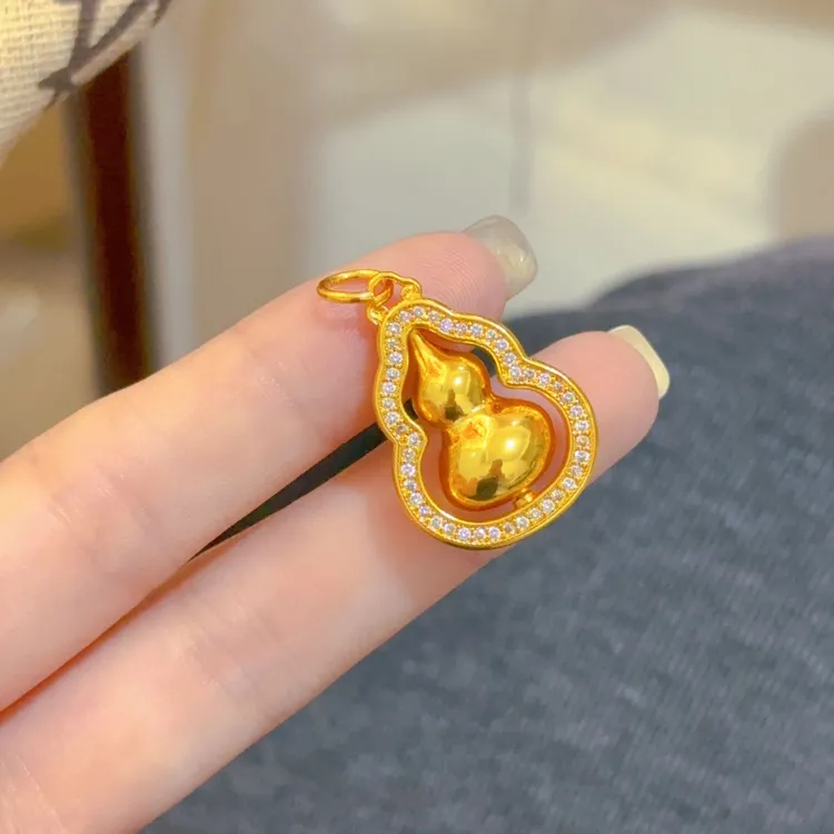 铜合金吊坠 镶钻时来运转葫芦吊坠福禄挂坠女款时尚金色气质轻奢