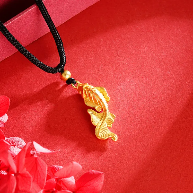 铜合金吊坠 锦鲤项链女小众久不掉色编织绳金鱼挂坠国潮复古精美