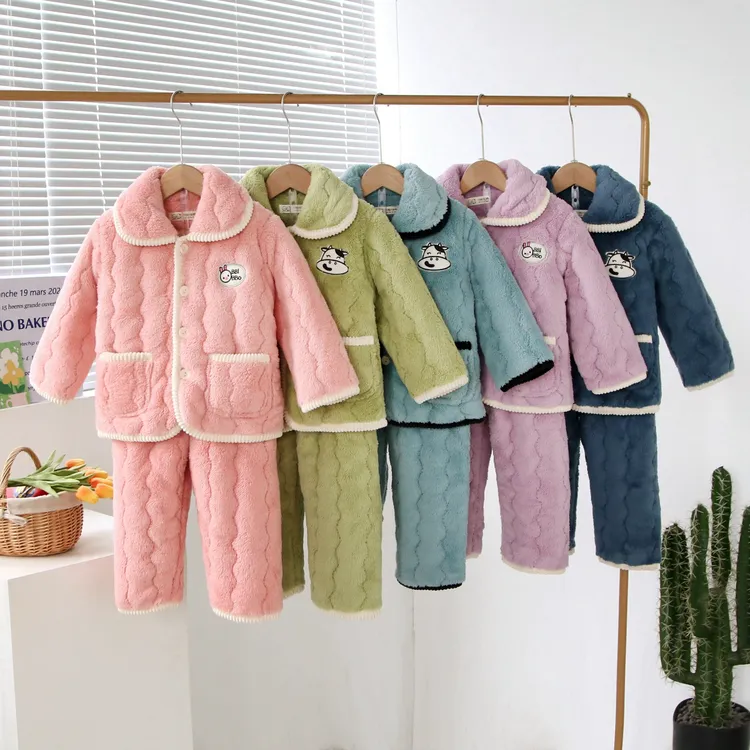 儿童家居服睡衣男童女童宝宝加厚加绒小童保暖儿童冬季家居服套装