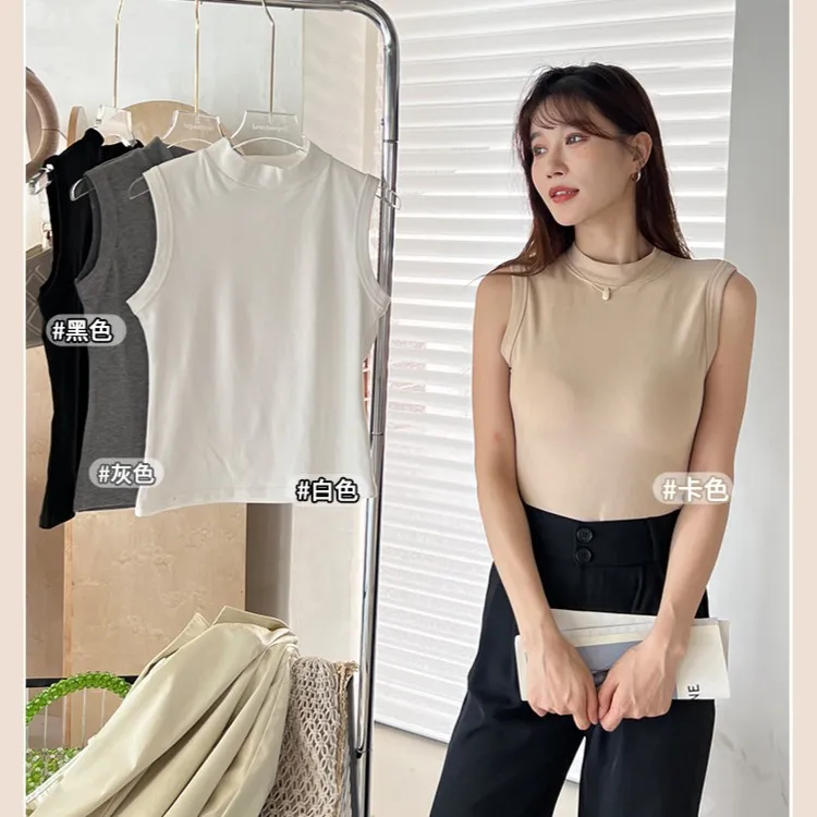 白色无袖t恤半高领吊带背心女外穿内搭网红爆款打底紧身上衣潮