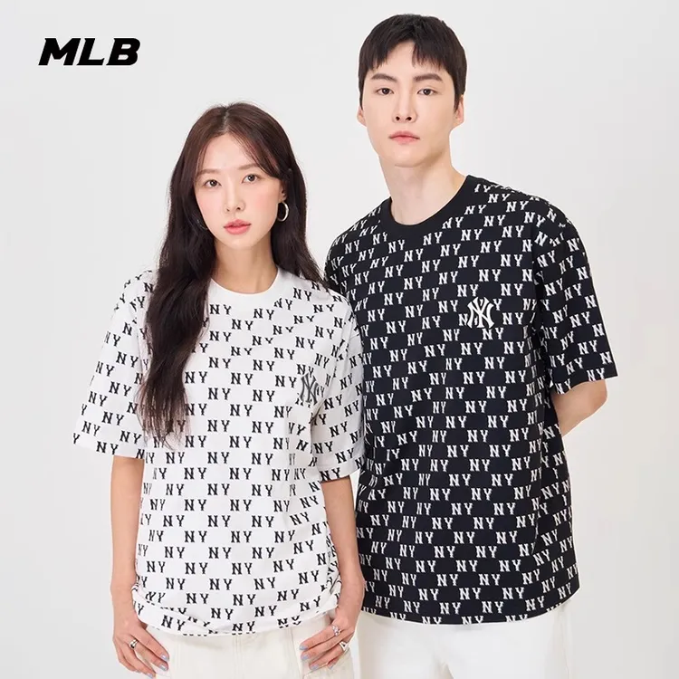MLB男女情侣满印老花T恤运动休闲短袖NY时尚潮流新款 3ATSM0843