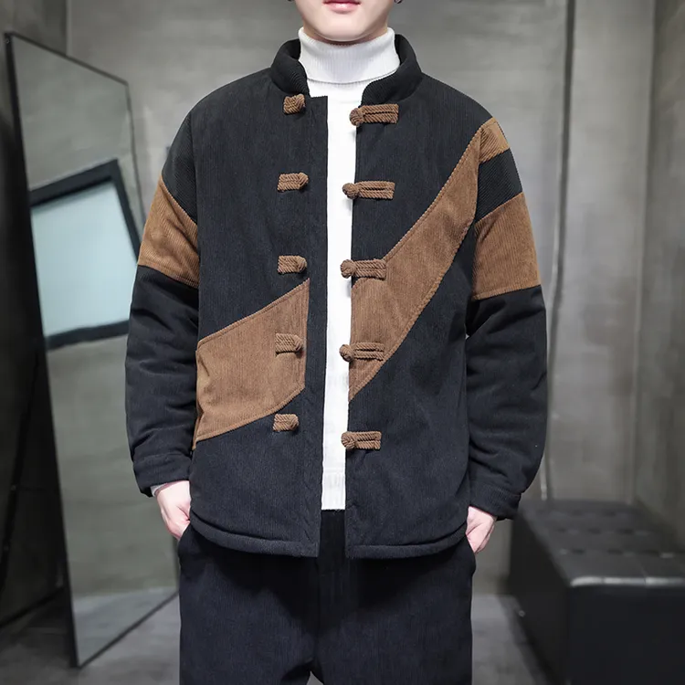 中国风灯芯绒棉衣男士冬季加厚棉袄大码棉服盘扣潮新中式唐装外套