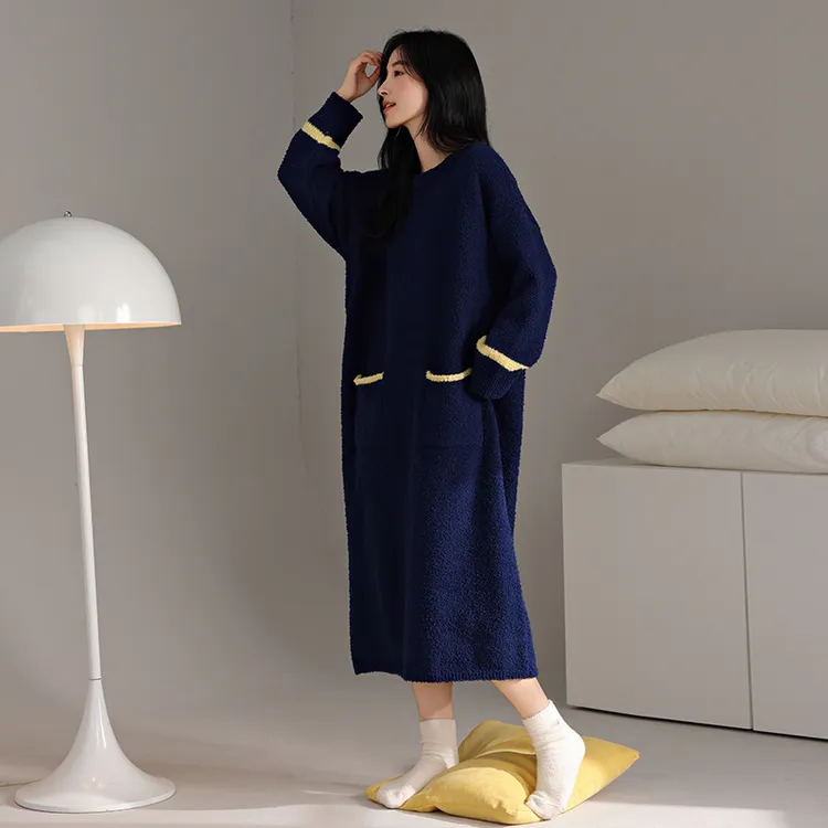 半边绒睡裙女秋冬天宽松舒适保暖睡衣加绒加厚可外穿中长款家居服