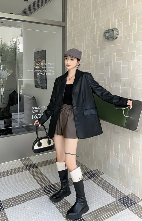 2024春秋新款西装外套休闲皮衣气质女装外套