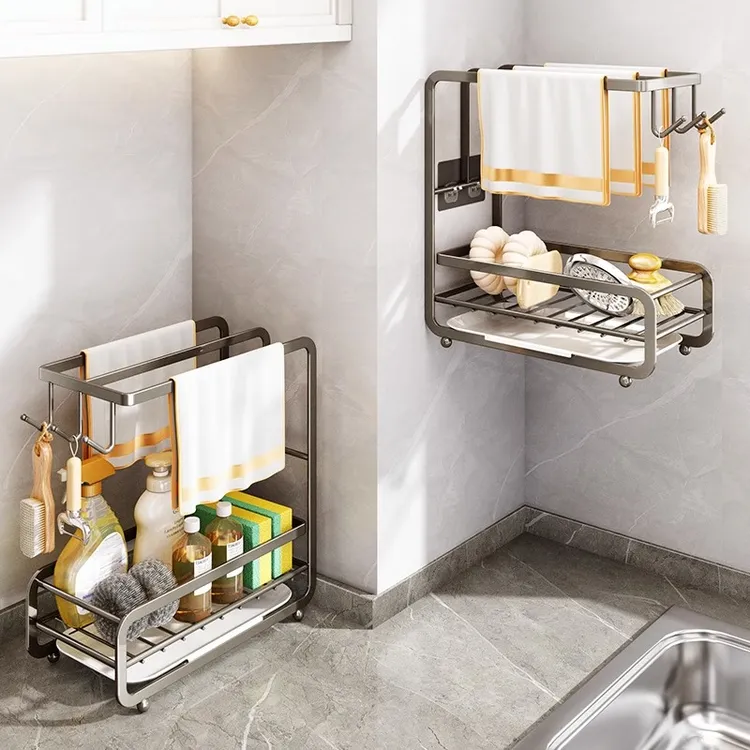 免打孔抹布架厨房置物架沥水架毛巾用品洗碗布水槽海绵专用收纳架