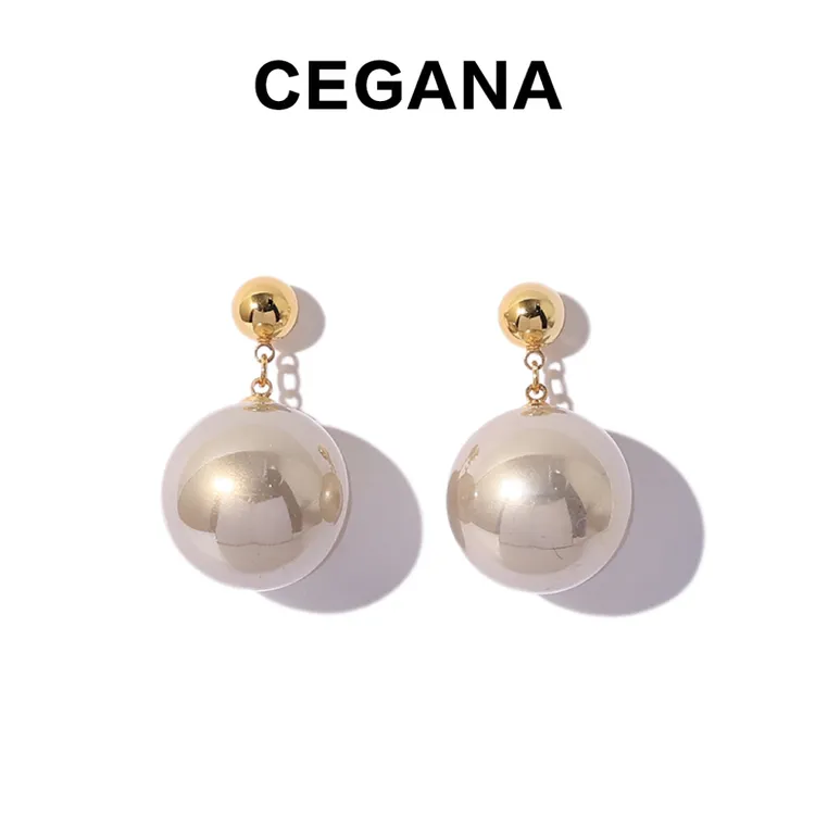 铜合金仿珍珠耳饰 CEGANA光泽感大仿珍珠耳坠耳钉复古轻奢