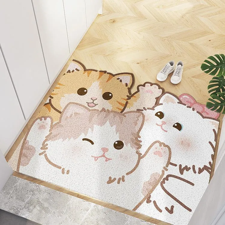 卡通可爱猫咪可裁剪pvc丝圈地垫玄关地毯入户门口门垫进门踩脚垫 