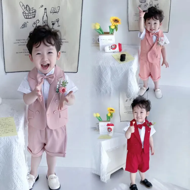 童装男童套装2023春夏新款表演服礼服四件套韩版儿童马甲生日套装