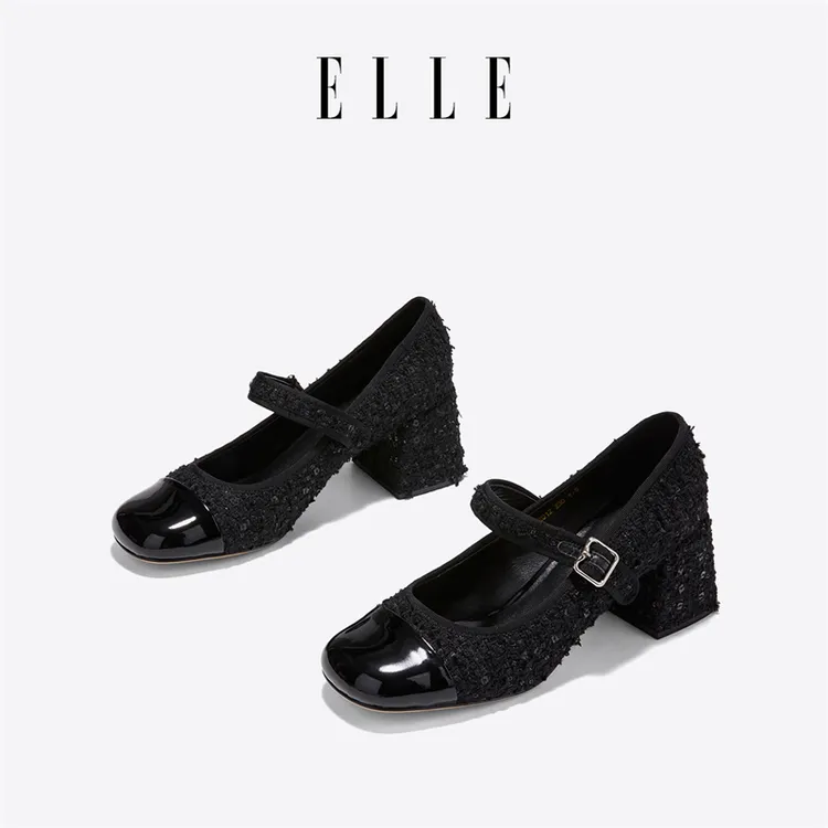 ELLE百搭小香风单鞋女25春夏新款上班族老钱风玛丽珍气质玛丽珍鞋