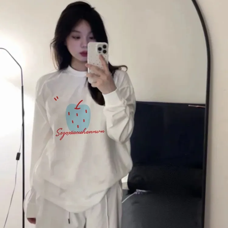 白色纯棉T恤长袖女春秋季2026新款爆款小个子宽松百搭慵懒风上衣