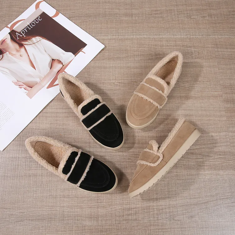 毛毛鞋冬季加绒保暖豆豆鞋棉鞋一脚蹬网红棉鞋瓢鞋女鞋百搭潮B285