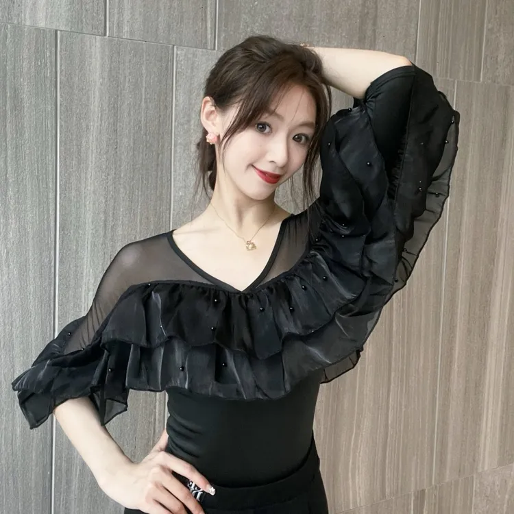 鲸艺鲸艺舞服国标舞摩登舞服练功服流光纱气质上衣舒适蝴蝶公主