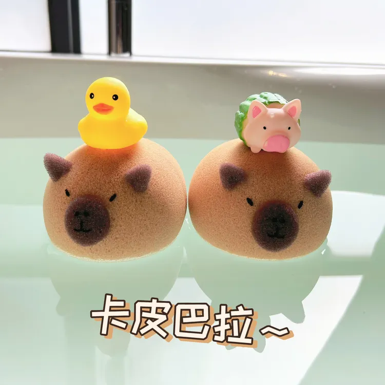 居家日用卡皮巴拉海绵球洗澡洗脸球搓澡起泡沐浴球创意柔软海绵