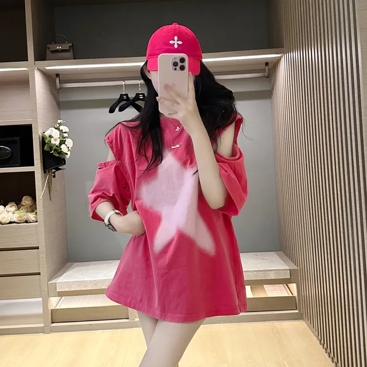 潮牌女装短袖t恤女2025新款爆款中长款宽松洋气设计感小众半袖夏