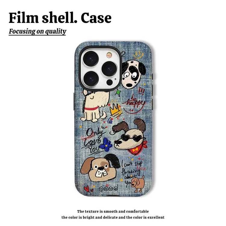 潮流可爱动物牛仔手机壳适用于苹果15华为oppo小米vivo菲林二合一