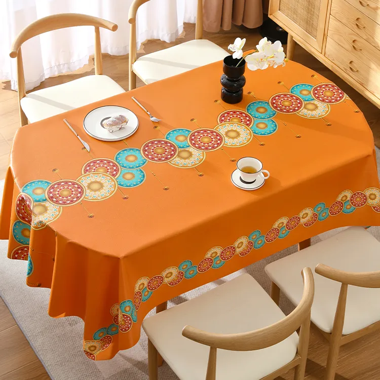 恒钻波斯圆盘桌布防水防油免洗轻奢桌布高级感新中式椭圆形桌台布