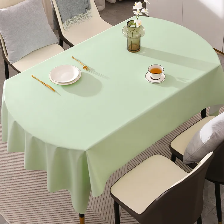 素雅牛油果绿新款桌布防水防油免洗纯色方形餐桌茶几网红直播