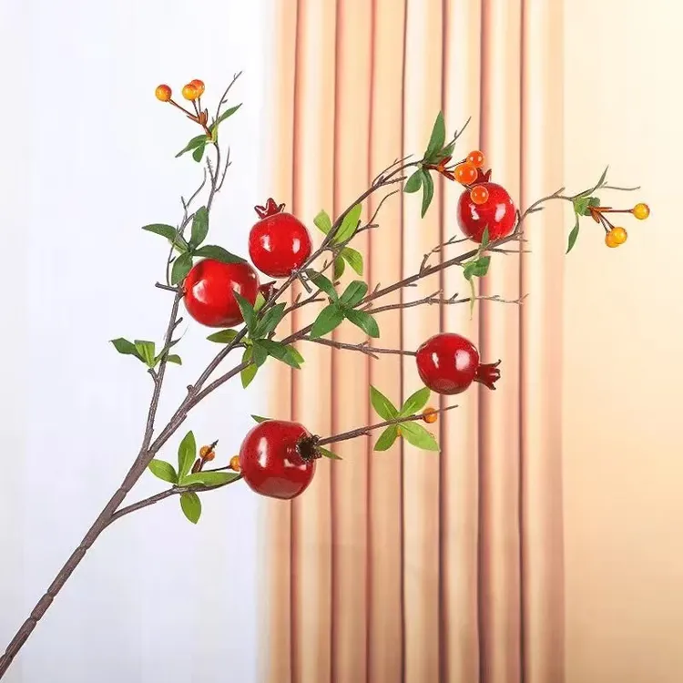 仿真5头石榴装饰摆件客厅餐桌玄关插花年宵花
