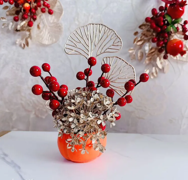 事事如意摆件红果乔迁之喜新居年宵花开业喜庆仿真插花