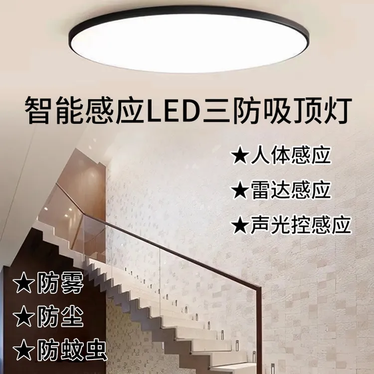 智能入户人体感应吸顶灯过道楼梯雷达感应灯声光控楼道灯人来灯亮