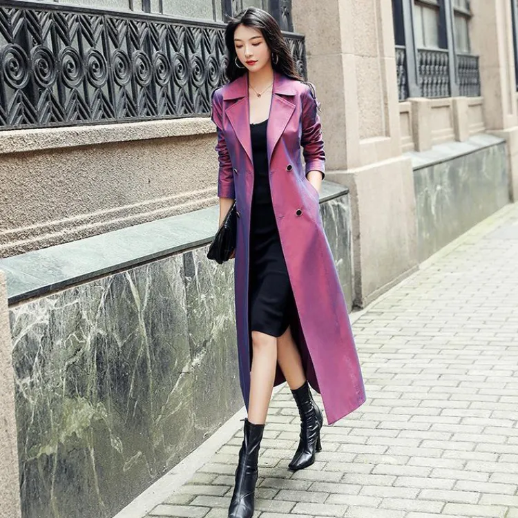 紫色风衣女2023春秋新款中长款过膝垂感变色龙气质英伦风高端大气